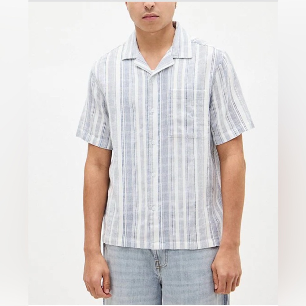 BDG By Urban Outfitters Tonal Stripe Short Sleeve Woven Shirt